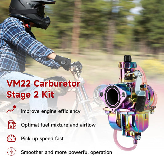 FVRITO VM22 Carburetor 212cc Exhaust Pipe Muffler for Predator 212 196cc Coleman CT200U CT200U-EX BT200X Mini Bike KT196 Go Kart Baja MB200 GX160 GX200 Engine Performance Parts Stage 2 Kit Rainbow