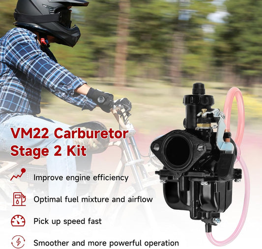 FVRITO VM22 Carburetor Kit Exhaust Pipe Muffler for Predator 212cc 196cc Coleman Mini Bike CT200U BT200X CT200U-EX KT196 Go Kart Baja MB200 GX160 GX200 Clone Engine Performance Parts w/Throttle Cable