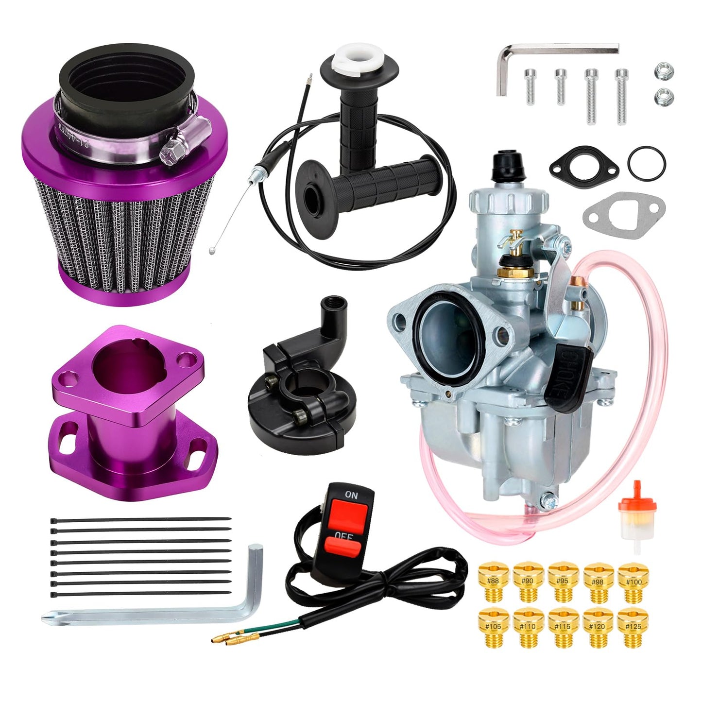FVRITO VM22 26mm Carburetor Throttle Assembly Main Jets Kit for Predator 212cc 224cc 196cc Non Hemi Coleman CT200U BT200X Mini Bike KT196 Go Kart 6.5HP GX160 Clone Engine Baja MB200 Performance Parts