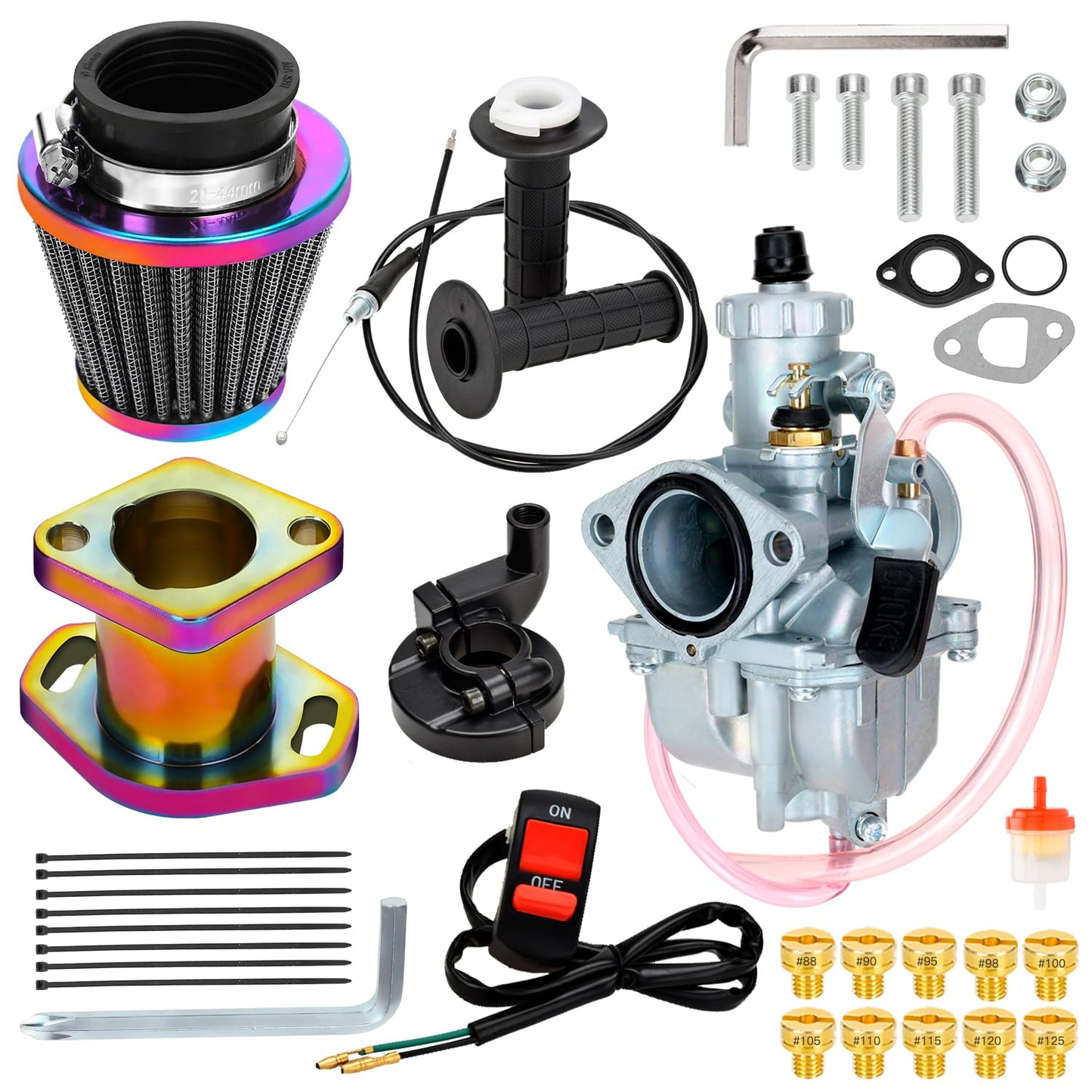 FVRITO VM22 26mm Carburetor Throttle Assembly Main Jets Kit for Predator 212cc 224cc 196cc Non Hemi Coleman CT200U BT200X Mini Bike KT196 Go Kart 6.5HP GX160 Clone Engine Baja MB200 Performance Parts