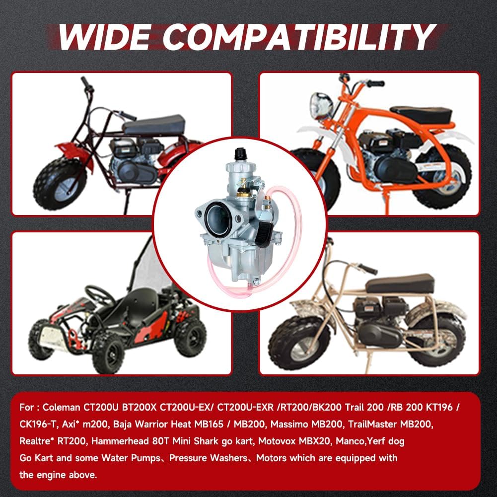 FVRITO VM22 26mm Carburetor Throttle Assembly Main Jets Kit for Predator 212cc 224cc 196cc Non Hemi Coleman CT200U BT200X Mini Bike KT196 Go Kart 6.5HP GX160 Clone Engine Baja MB200 Performance Parts