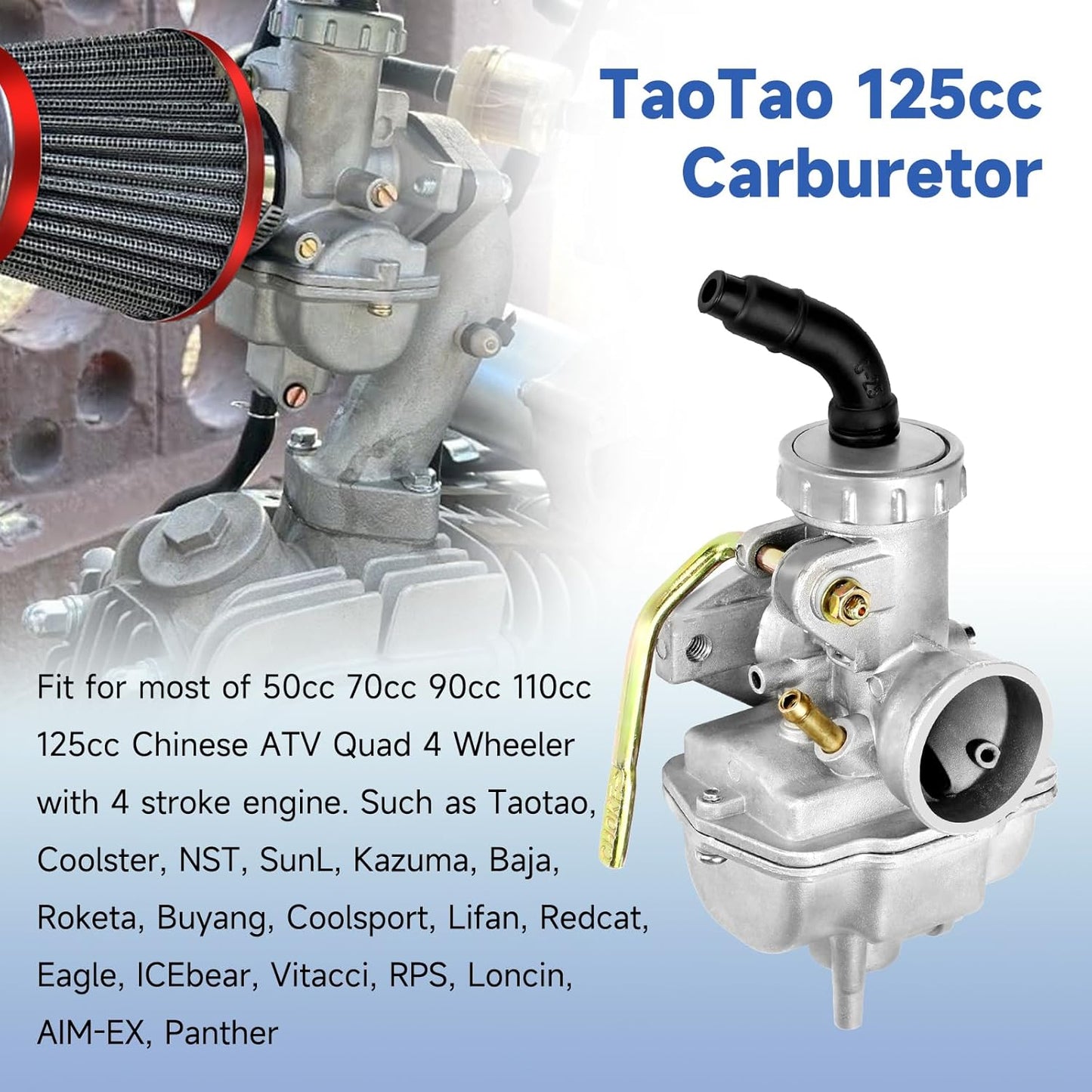FVRITO PZ20 Carburetor Thumb Throttle Kit Compatible with Tao tao Coolster 125cc 110cc Chinese ATV Quad 4 Wheeler 50cc 70cc 90cc 4 Stroke Engine Kazuma Baja SunL Roketa Vitacci Loncin Lifan Parts