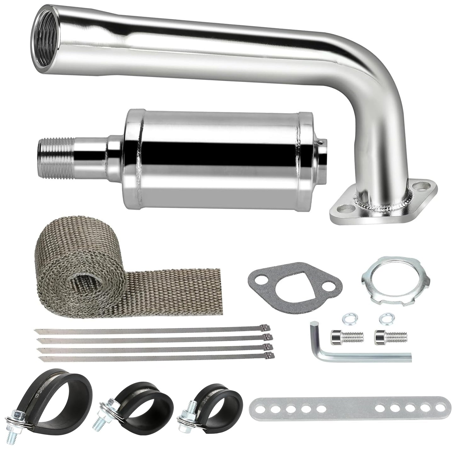 FVRITO Thickened Exhaust Header Pipe Muffler with Heat Shield Tape Kit for Non Hemi 6.5HP Predator 212cc 196cc GX160 GX200 Coleman CT200u BT200X KT196 Baja MB200 Clone Mini Bike Go Kart Parts Black