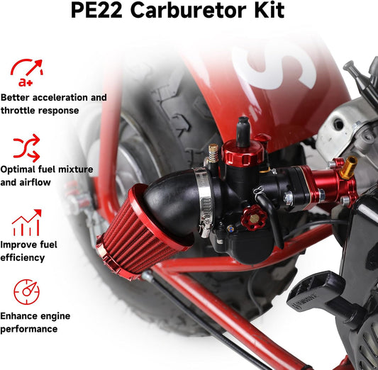 PE22 Carburetor 22mm Carb Jet Kit Compatible with Predator 212cc 196cc Coleman Mini Bike CT200U-EX BT200X B200R KT196 Go Kart Baja Warrior GX160 GX200 Clone Engine with Intake Manifold Parts