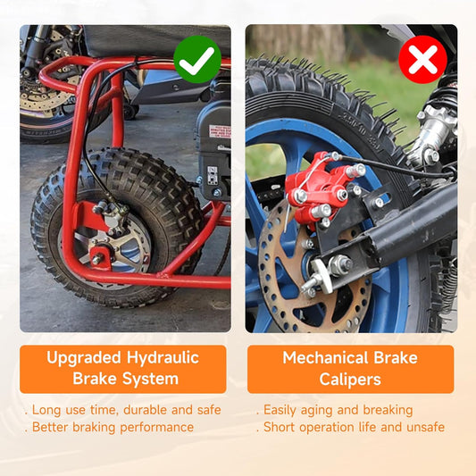 FVRITO 50 Inch Upgraded Left Hydraulic Disc Hand Brake Master Cylinder Caliper Assembly for 97cc 2.8HP Baja Doodle Bug DB30 Blitz Dirt Bug Racer Mini Bike Motorsports Go Karts