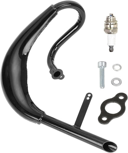 FVRITO Performance Exhaust Muffler Expansion Chamber Pipe Silencer Gasket for 2 Stroke 50cc 66cc 80cc Engine Gas Motorized Bicycle Motor Bike Black