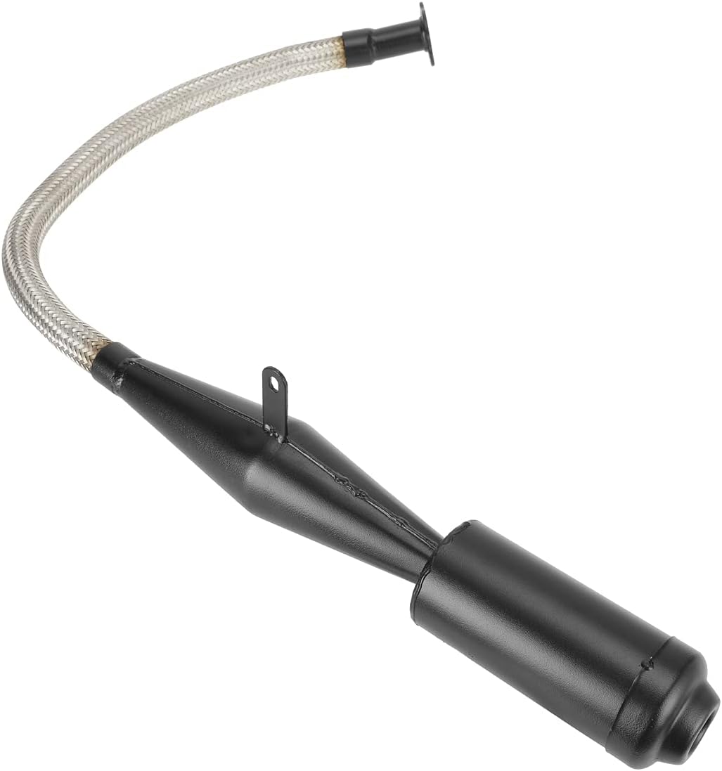 FVRITO Stainless Steel Flexible Exhaust Muffler Pipe Silencer Gasket for 2 Stroke 49cc 60cc 66cc 80cc 100cc Engine Gas Motorized Bicycle Motor Bike Black