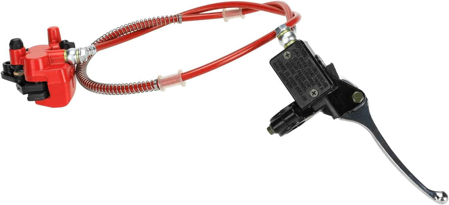 FVRITO Front Disc Hydraulic Brake Master Cylinder Caliper Handle Lever Line Assembly with Brake Pads for 50cc 70cc 90cc 110cc 125cc SSR TaoTao Apollo Coolster Moped Scooter Chinese Pit Dirt Bike Red