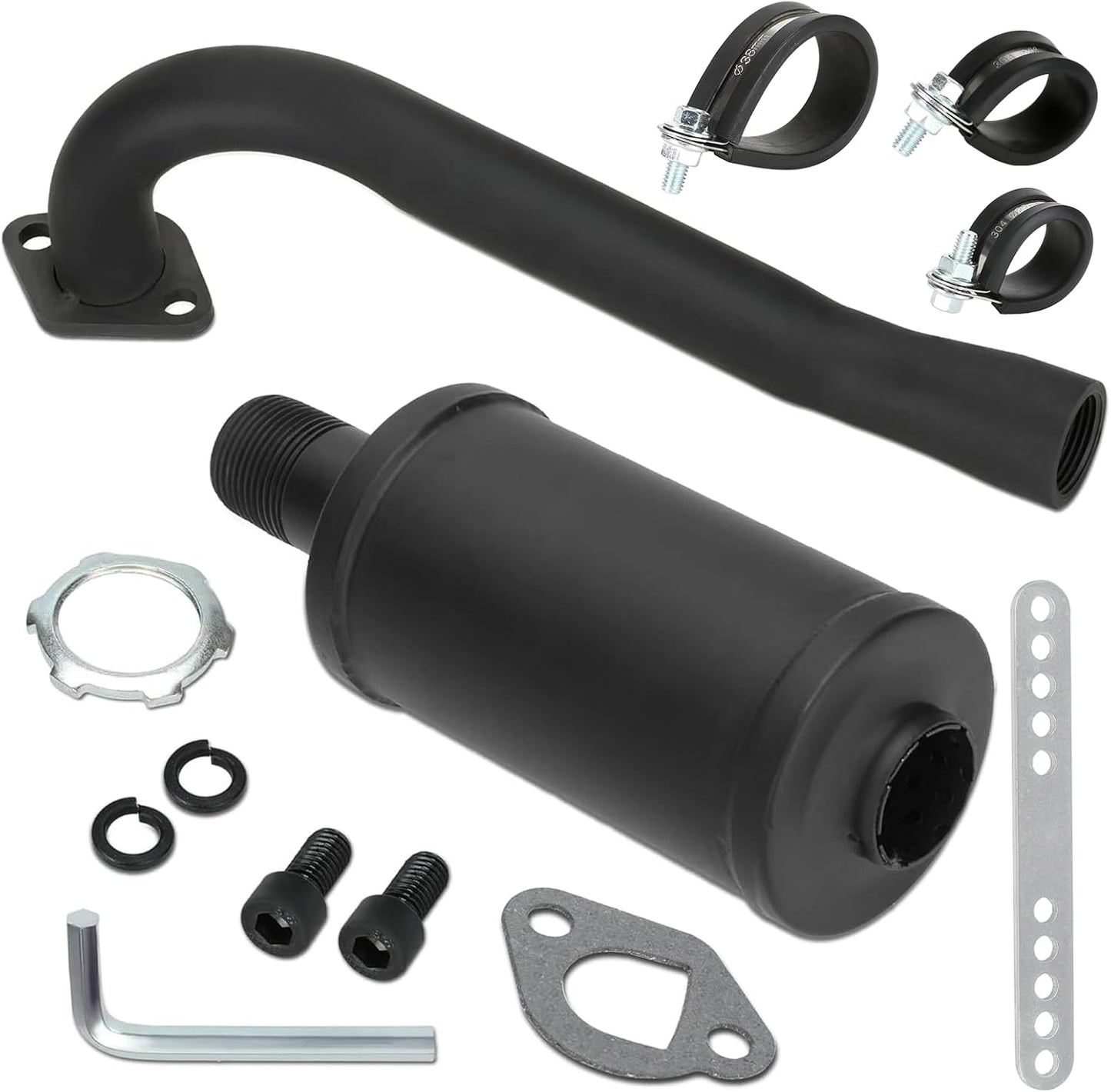 FVRITO Exhaust Pipe Muffler Silencer Kit for Non Hemi Predator 212cc 196cc 6.5hp Coleman Powersports KT196 CK196 RTK200 BK200 Go Kart TrailMaster Hammerhead 80T GX160 GX200 Clone Engines Parts Black