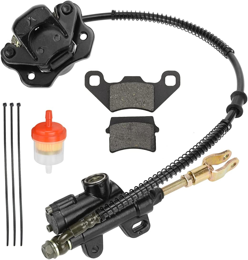 FVRITO Rear Foot Brake Master Cylinder Caliper Assembly for 50cc 70cc 90cc 110cc 125cc Taotao 125D Boulder B1 Coolster 3050HD 3050C Yamoto Vitacci kazuma SunL RPS Icebear Chinese ATV Quad 4 Wheeler