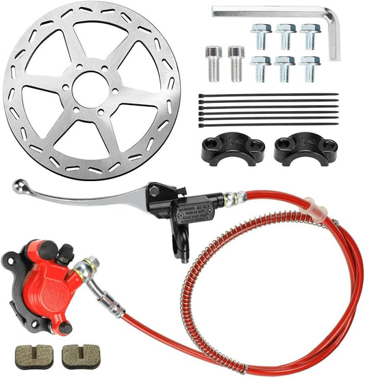 FVRITO Upgraded Mini Bike Hydraulic Disc Brake Kit for Baja DB30 Doodle Bug Blitz Dirt Bug Racer 97cc 79cc Predator 2.8hp Engine with 180mm Brake Disc Rotor Master Cylinder Caliper Pads Assembly Parts