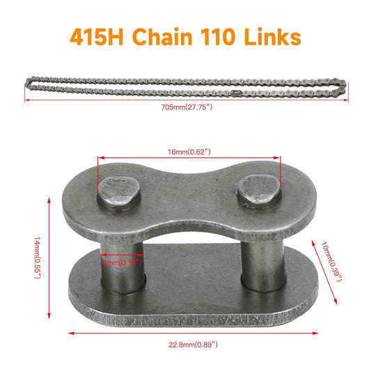 FVRITO 415H Chain 110L Link Heavy Duty and Master Link Chain Tensioner Guide Idler Pulley Roller for 2 Stroke 49cc 60cc 66cc 80cc Engines Motorized Bicycle Motor Bikes High Power Racing Parts