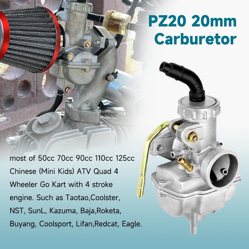 FVRITO PZ20 Carburetor Kit for Tao tao Coolster 125cc 110cc 90cc 70cc 50cc Kazuma Baja Chinese ATV Quad 4 Wheeler SunL NST Roketa Loncin Lifan XR80 CRF70 4 Stroke Go Kart Pit Dirt Bike Parts