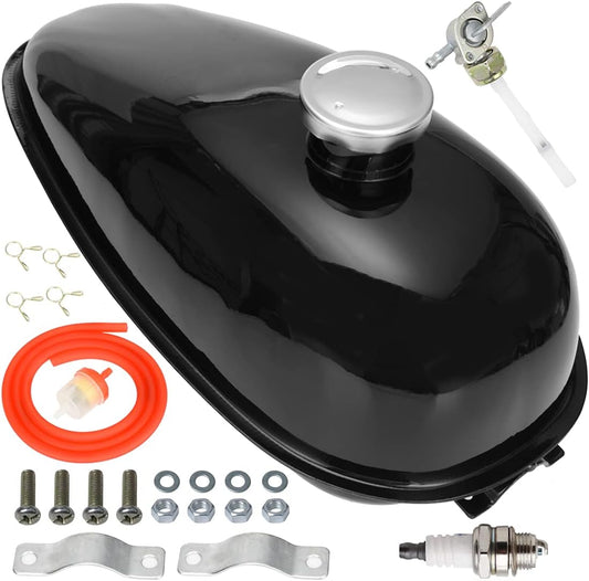 FVRITO Metal Motorized Bike Gas Tank 4L Compatible with 2 Stroke 49cc 60cc 66cc 80cc Engine Motorized Bicycle, Fuel Tank 1.06 Gallons with Gas Tank Cap Motor Motorcycle Replacement Parts