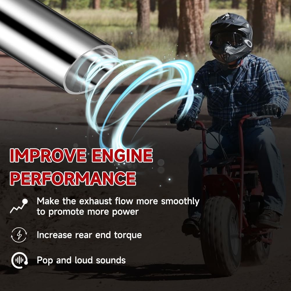FVRITO Exhaust Pipe Header for CT200u Coleman BT200X CT200U-EX KT196 Mini Bike Go Kart Predator 212cc 224cc 196cc 6.5HP GX160 GX200 Clone Engine Baja Warrior MB200 Performance Parts Silver