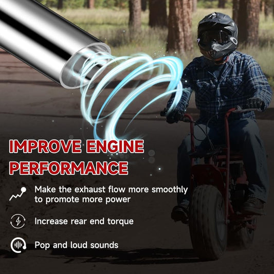 FVRITO Exhaust Pipe Header for CT200u Coleman BT200X CT200U-EX KT196 Mini Bike Go Kart Predator 212cc 224cc 196cc 6.5HP GX160 GX200 Clone Engine Baja Warrior MB200 Performance Parts Silver
