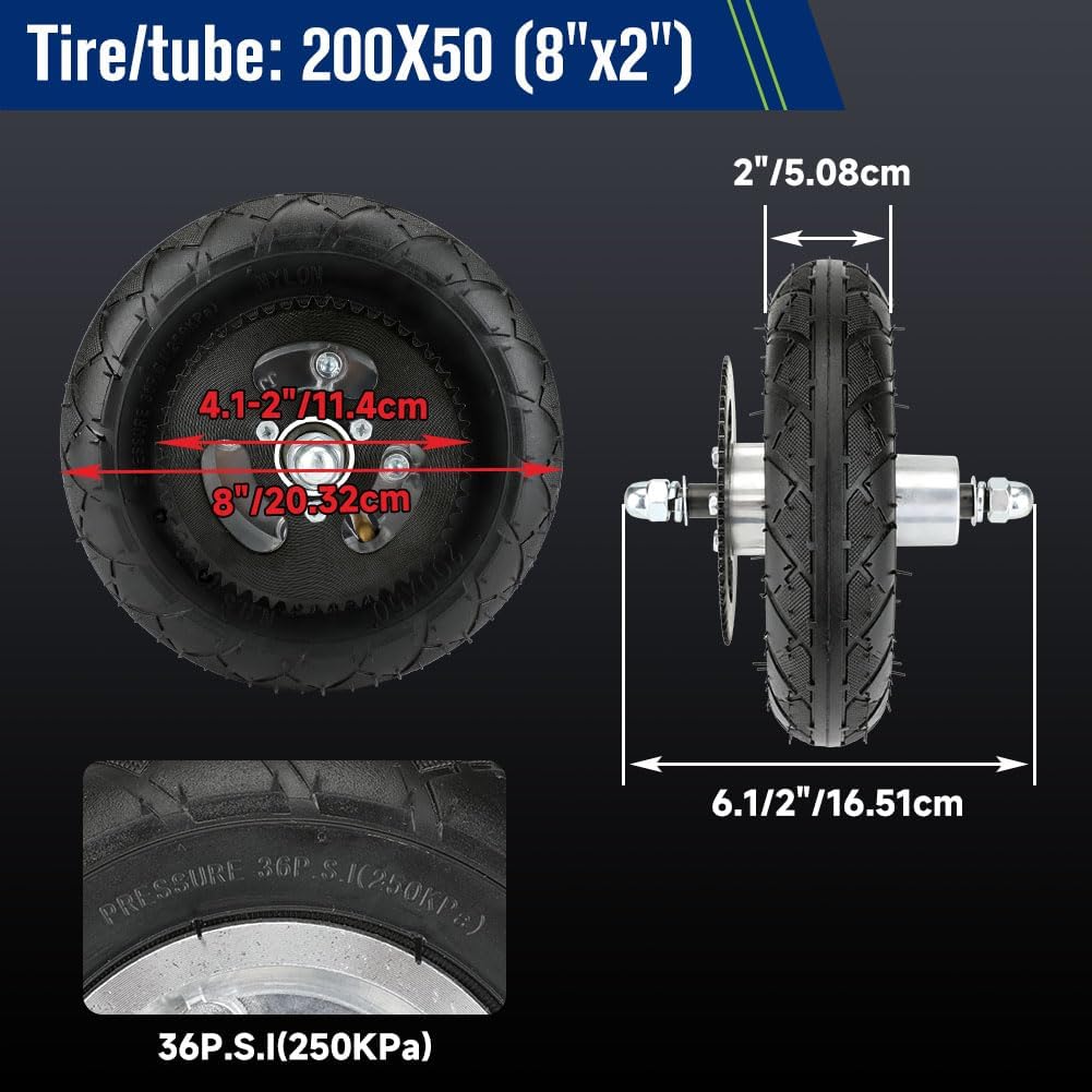 FVRITO Premium Front Wheel Assembly Replacement for Razor Crazy Cart (V5+),Crazy Kart DLX Electric Drifting Cart 200x50 Tire Tube Chain Sprocket Axle and Rim Parts Accessories