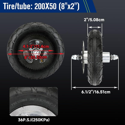 FVRITO Premium Front Wheel Assembly Replacement for Razor Crazy Cart (V5+),Crazy Kart DLX Electric Drifting Cart 200x50 Tire Tube Chain Sprocket Axle and Rim Parts Accessories