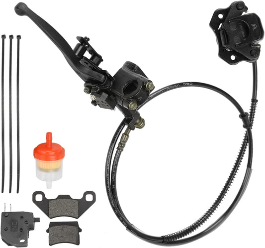 FVRITO Left Hydraulic Brake Master Cylinder Caliper Assembly for 50cc 70cc 90cc 110cc 125cc Taotao Coolster ATV Vitacci Peace SunL Roketa Kazuma Baja NST Icebear Mini Bike Chinese Quad 4 Wheeler Parts