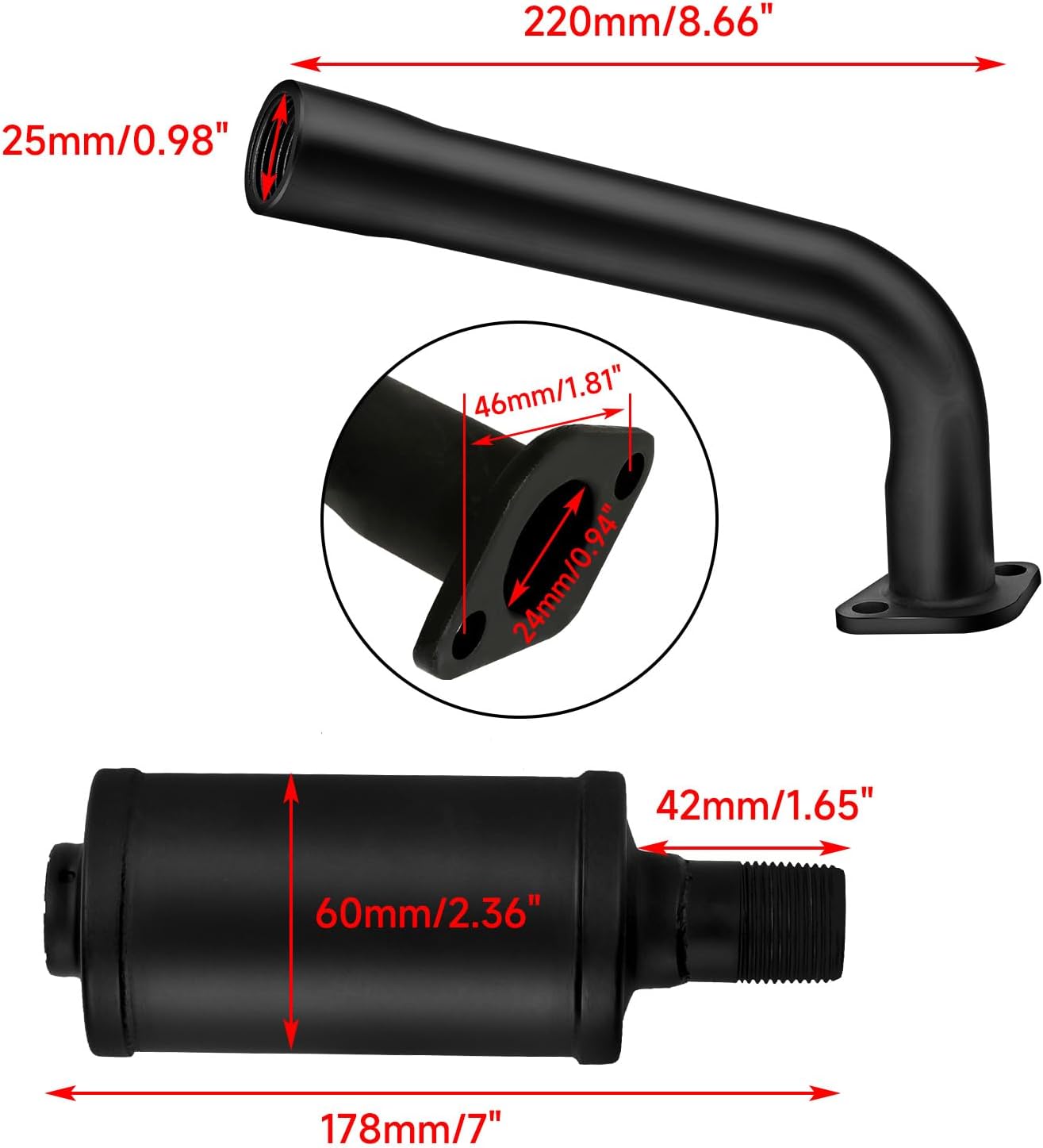 FVRITO VM22 Carburetor Kit Exhaust Pipe Muffler for Predator 212cc 196cc Coleman Mini Bike CT200U BT200X CT200U-EX KT196 Go Kart Baja MB200 GX160 GX200 Clone Engine Performance Parts w/Throttle Cable