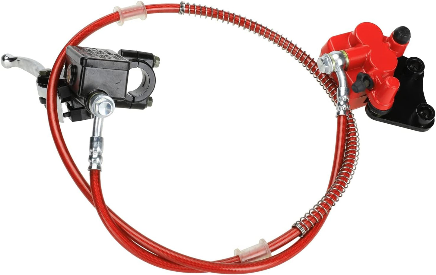 FVRITO Front Disc Hydraulic Brake Master Cylinder Caliper Handle Lever Line Assembly with Brake Pads for 50cc 70cc 90cc 110cc 125cc SSR TaoTao Apollo Coolster Moped Scooter Chinese Pit Dirt Bike Red