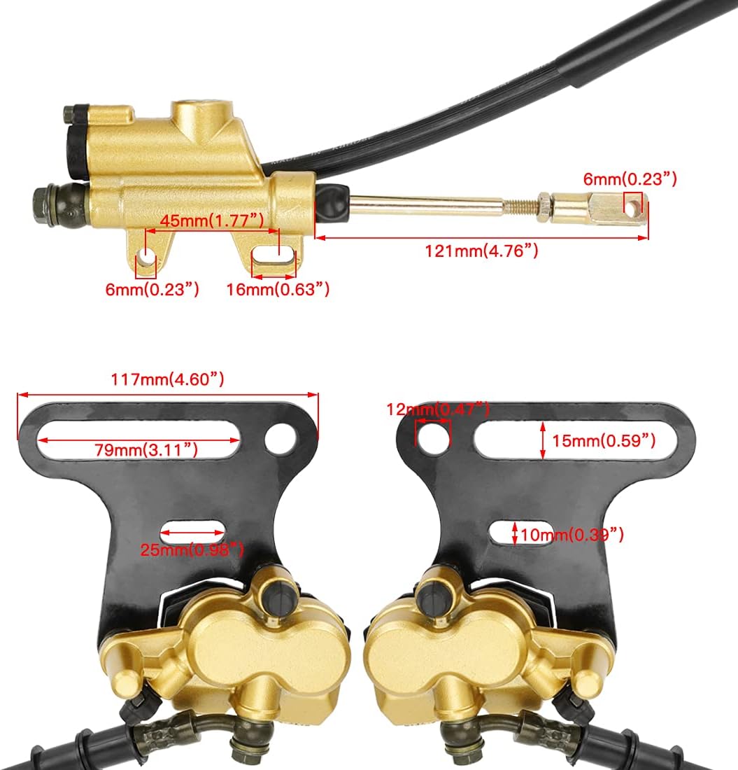 FVRITO 12mm Rear Disc Hydraulic Brake Master Cylinder Caliper Assembly Pad for 70cc 90cc 110cc 125cc 140cc 150cc SSR apollo Taotao Coolster Roketa SDG 107 Pitster Pro Atomik Sikk Chinese Pit Dirt Bike