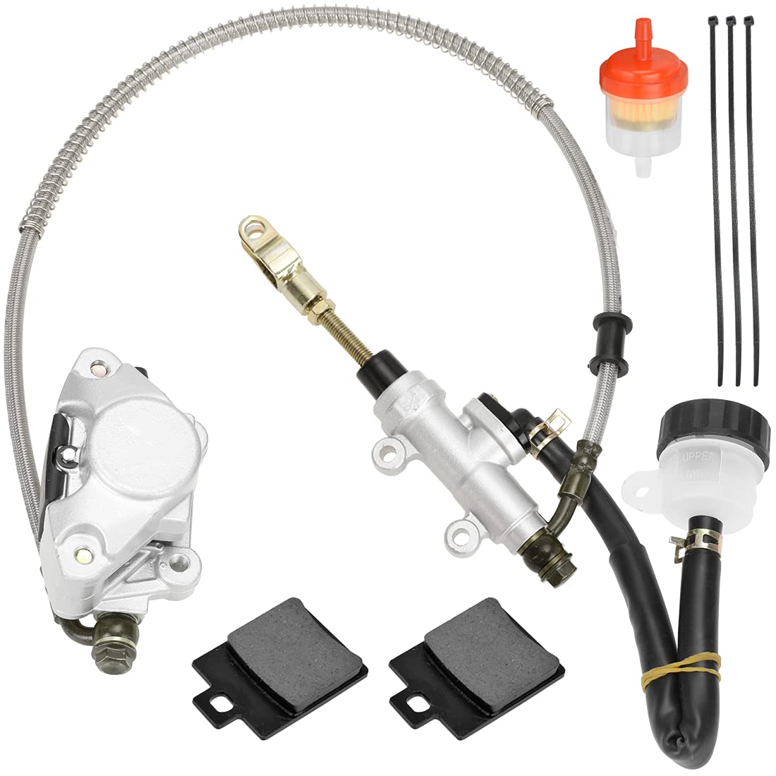 FVRITO Rear Foot Disc Hydraulic Brake Master Cylinder Caliper Assembly for 150cc 200cc 250cc Taotao Coolster Roketa Vitacci Peace SunL RPS Icebear Chinese ATV Quad 4 Wheeler Dune Buggy Go Kart