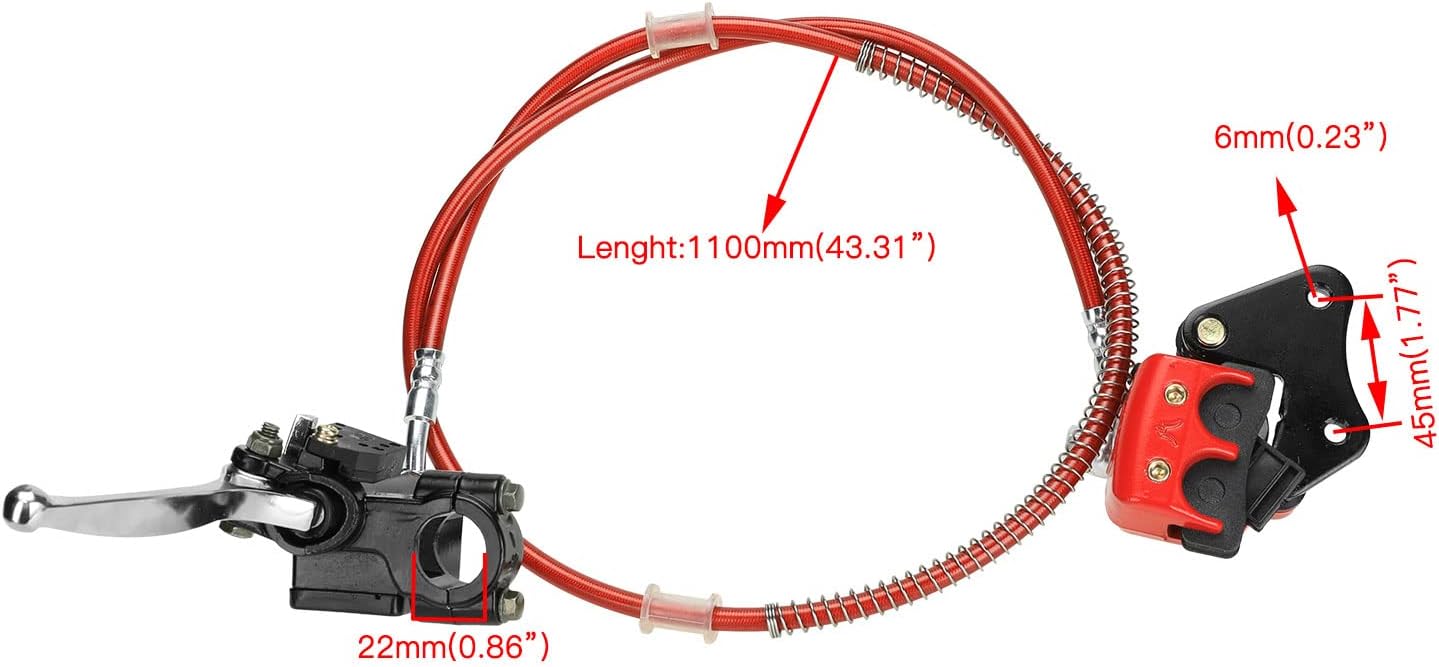 FVRITO Front Disc Hydraulic Brake Master Cylinder Caliper Handle Lever Line Assembly with Brake Pads for 50cc 70cc 90cc 110cc 125cc SSR TaoTao Apollo Coolster Moped Scooter Chinese Pit Dirt Bike Red
