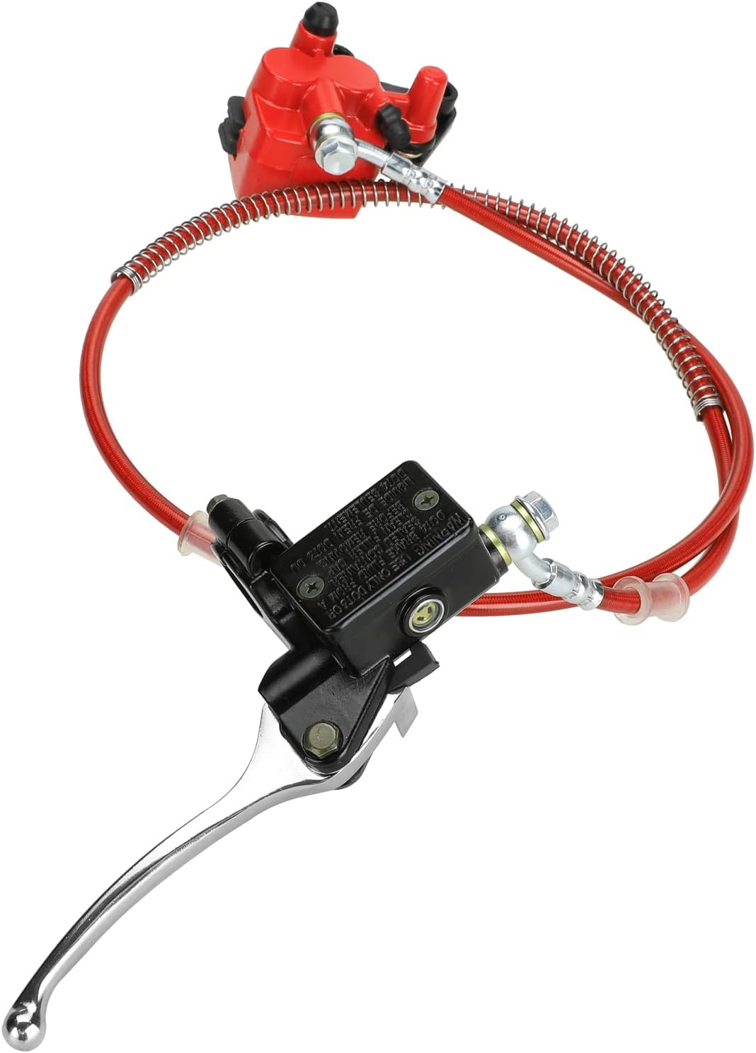 FVRITO Front Disc Hydraulic Brake Master Cylinder Caliper Handle Lever Line Assembly with Brake Pads for 50cc 70cc 90cc 110cc 125cc SSR TaoTao Apollo Coolster Moped Scooter Chinese Pit Dirt Bike Red