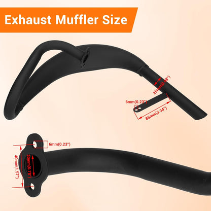 FVRITO Performance Exhaust Muffler Expansion Chamber Pipe Silencer Gasket for 2 Stroke 50cc 66cc 80cc Engine Gas Motorized Bicycle Motor Bike Black
