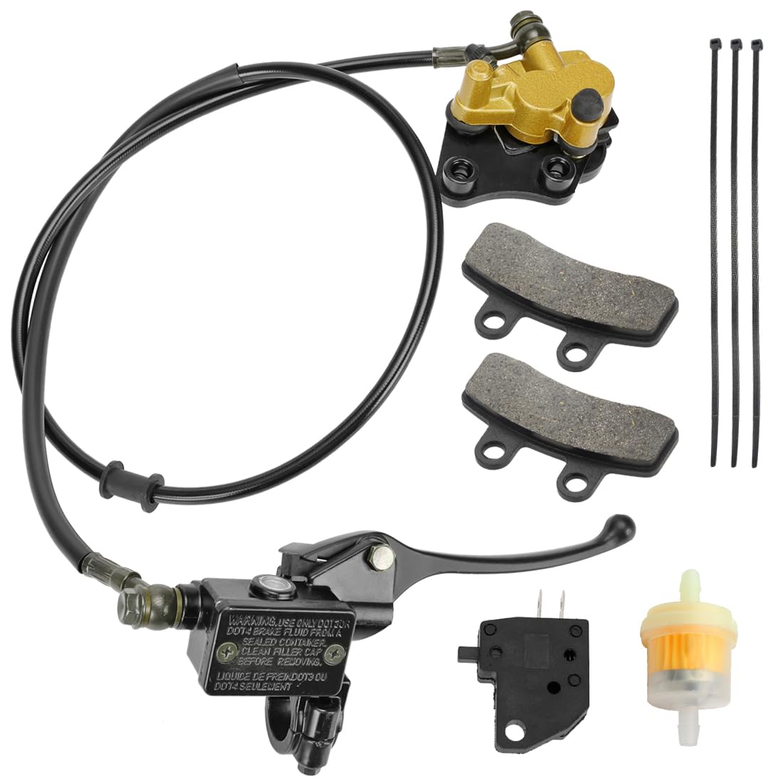 FVRITO Front Disc Hydraulic Brake Master Cylinder Caliper Handle Lever Line Assembly with Brake Pads for 50cc 70cc 90cc 110cc 125cc SSR TaoTao Apollo Coolster Moped Scooter Chinese Pit Dirt Bike Red