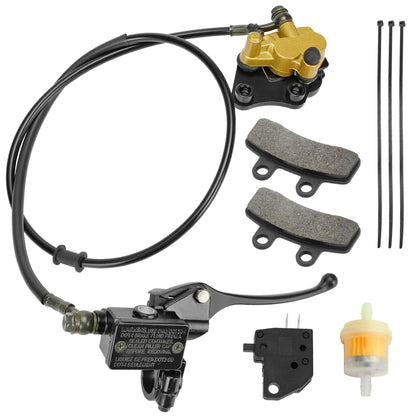 FVRITO Front Disc Hydraulic Brake Master Cylinder Caliper Handle Lever Line Assembly with Brake Pads for 50cc 70cc 90cc 110cc 125cc SSR TaoTao Apollo Coolster Moped Scooter Chinese Pit Dirt Bike Red