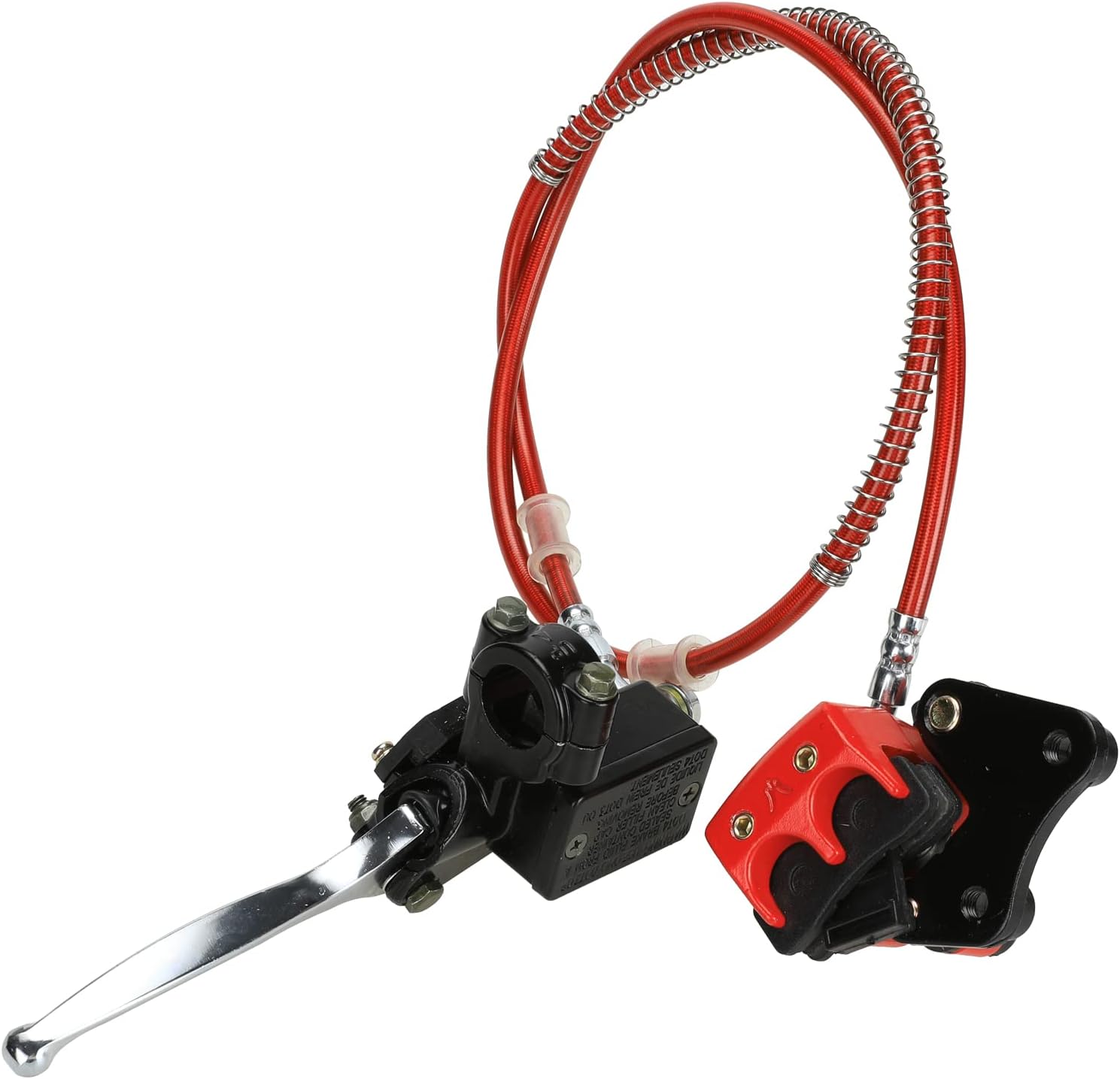 FVRITO Front Disc Hydraulic Brake Master Cylinder Caliper Handle Lever Line Assembly with Brake Pads for 50cc 70cc 90cc 110cc 125cc SSR TaoTao Apollo Coolster Moped Scooter Chinese Pit Dirt Bike Red