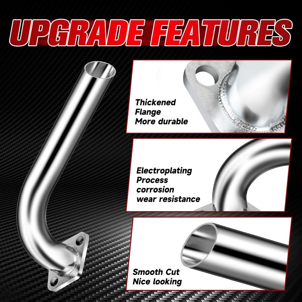 FVRITO Exhaust Pipe Header for CT200u Coleman BT200X CT200U-EX KT196 Mini Bike Go Kart Predator 212cc 224cc 196cc 6.5HP GX160 GX200 Clone Engine Baja Warrior MB200 Performance Parts Silver