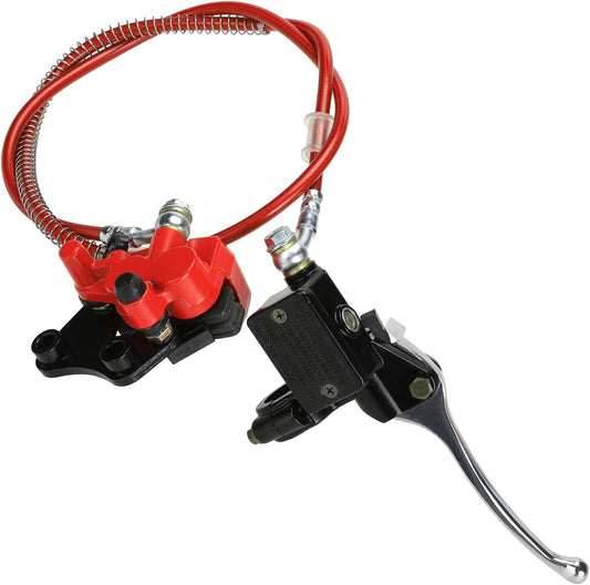 FVRITO Front Disc Hydraulic Brake Master Cylinder Caliper Handle Lever Line Assembly with Brake Pads for 50cc 70cc 90cc 110cc 125cc SSR TaoTao Apollo Coolster Moped Scooter Chinese Pit Dirt Bike Red