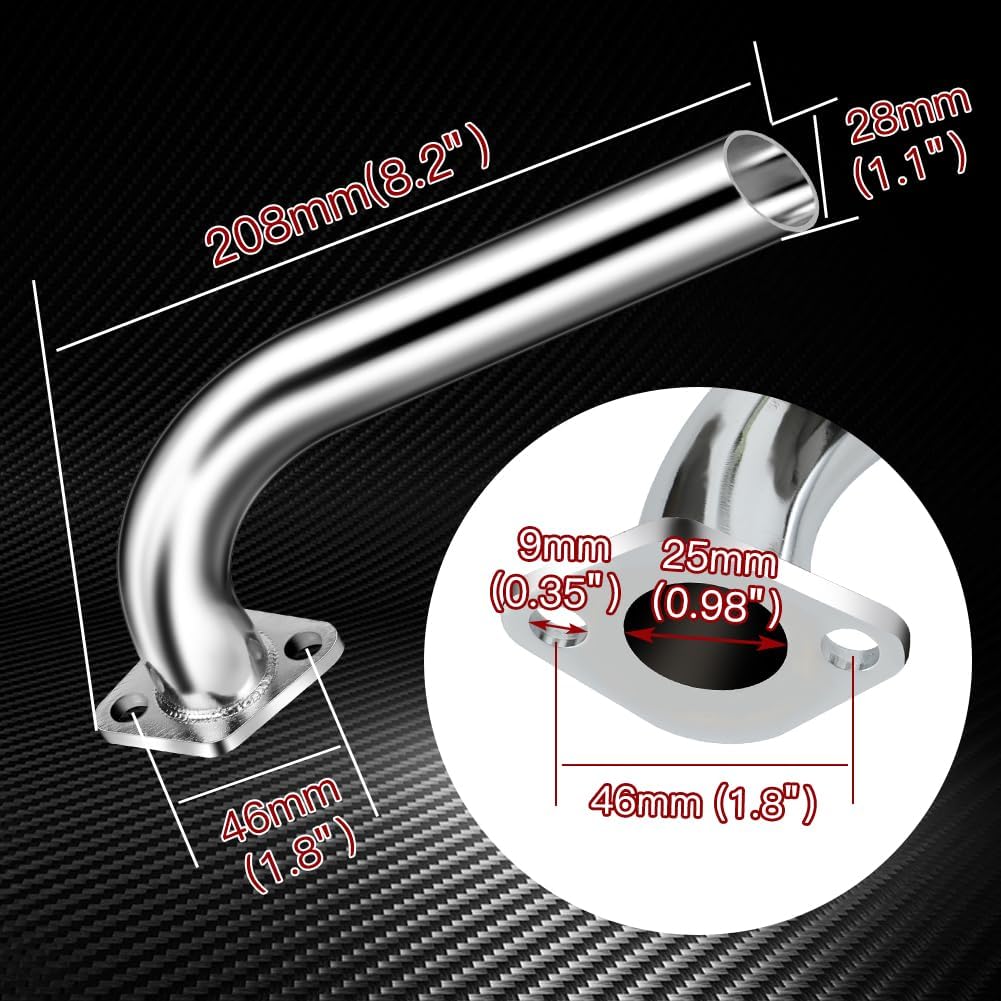FVRITO Exhaust Pipe Header for CT200u Coleman BT200X CT200U-EX KT196 Mini Bike Go Kart Predator 212cc 224cc 196cc 6.5HP GX160 GX200 Clone Engine Baja Warrior MB200 Performance Parts Silver