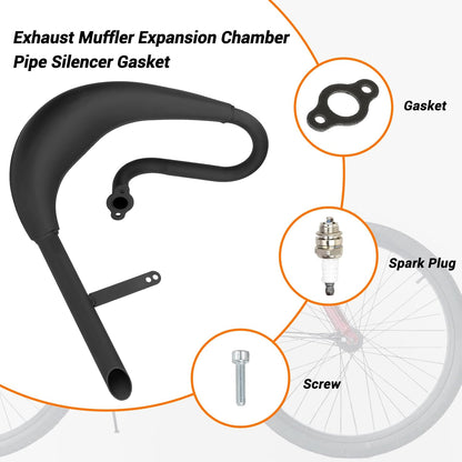 FVRITO Performance Exhaust Muffler Expansion Chamber Pipe Silencer Gasket for 2 Stroke 50cc 66cc 80cc Engine Gas Motorized Bicycle Motor Bike Black