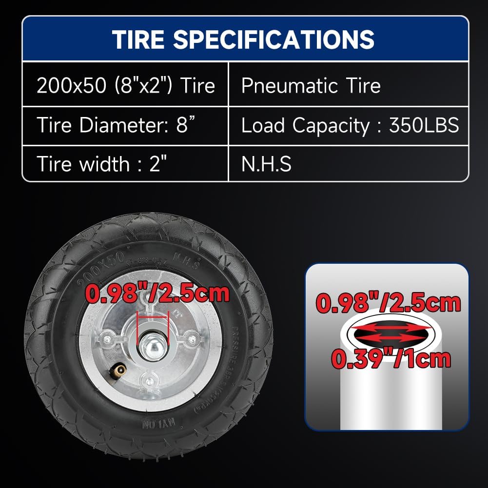 FVRITO Premium Front Wheel Assembly Replacement for Razor Crazy Cart (V5+),Crazy Kart DLX Electric Drifting Cart 200x50 Tire Tube Chain Sprocket Axle and Rim Parts Accessories