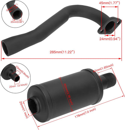 FVRITO Exhaust Pipe Muffler Silencer Kit for Non Hemi Predator 212cc 196cc 6.5hp Coleman Powersports KT196 CK196 RTK200 BK200 Go Kart TrailMaster Hammerhead 80T GX160 GX200 Clone Engines Parts Black
