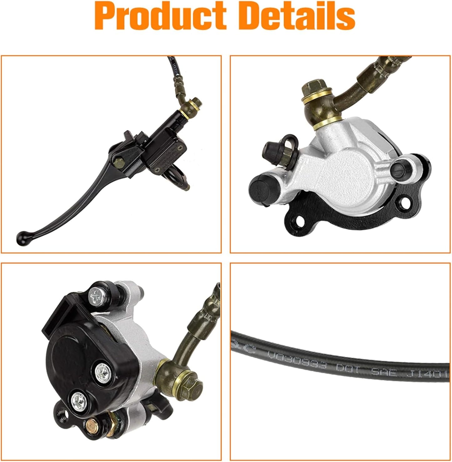 FVRITO 50 Inch Upgraded Left Hydraulic Disc Hand Brake Master Cylinder Caliper Assembly for 97cc 2.8HP Baja Doodle Bug DB30 Blitz Dirt Bug Racer Mini Bike Motorsports Go Karts