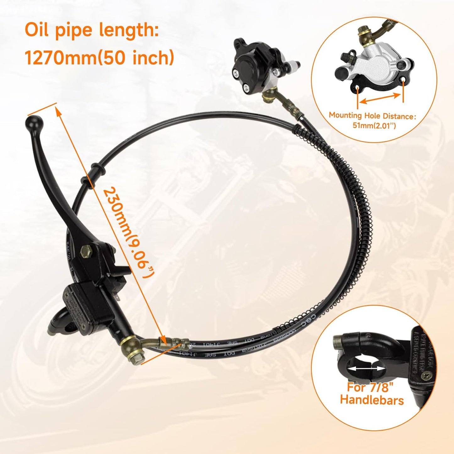 FVRITO 50 Inch Upgraded Left Hydraulic Disc Hand Brake Master Cylinder Caliper Assembly for 97cc 2.8HP Baja Doodle Bug DB30 Blitz Dirt Bug Racer Mini Bike Motorsports Go Karts