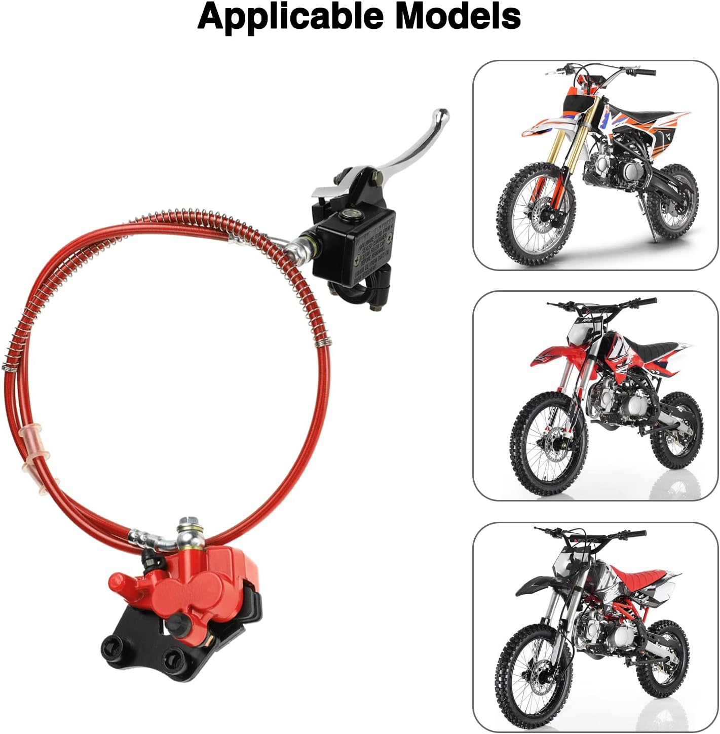FVRITO Front Disc Hydraulic Brake Master Cylinder Caliper Handle Lever Line Assembly with Brake Pads for 50cc 70cc 90cc 110cc 125cc SSR TaoTao Apollo Coolster Moped Scooter Chinese Pit Dirt Bike Red