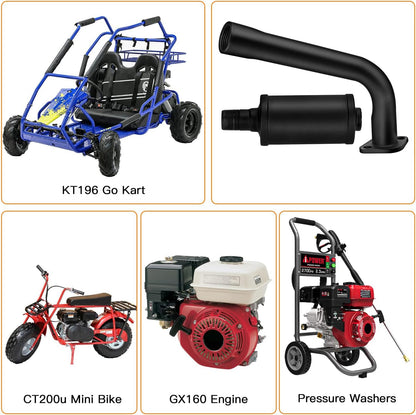 FVRITO Thickened Exhaust Header Pipe Muffler with Heat Shield Tape Kit for Non Hemi 6.5HP Predator 212cc 196cc GX160 GX200 Coleman CT200u BT200X KT196 Baja MB200 Clone Mini Bike Go Kart Parts Black