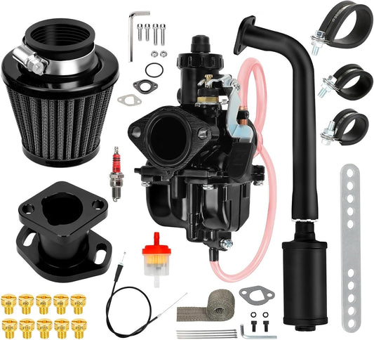 FVRITO VM22 Carburetor Kit Exhaust Pipe Muffler for Predator 212cc 196cc Coleman Mini Bike CT200U BT200X CT200U-EX KT196 Go Kart Baja MB200 GX160 GX200 Clone Engine Performance Parts w/Throttle Cable