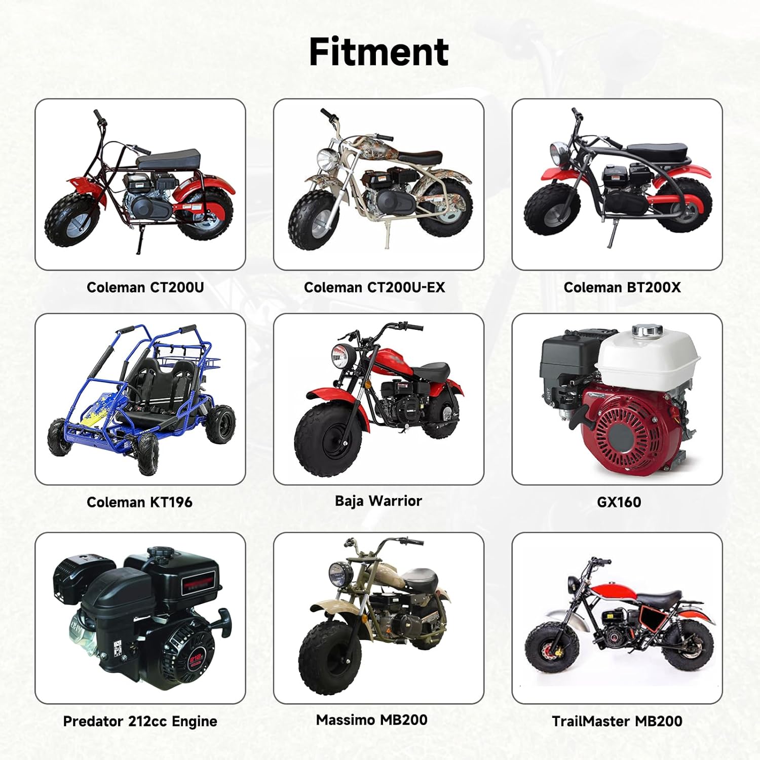 FVRITO VM22 Carburetor Kit Exhaust Pipe Muffler for Predator 212cc 196cc Coleman Mini Bike CT200U BT200X CT200U-EX KT196 Go Kart Baja MB200 GX160 GX200 Clone Engine Performance Parts w/Throttle Cable