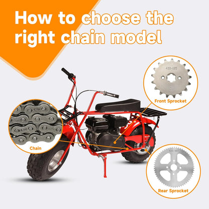 FVRITO 420 Drive Chain Compatible with Mini Bike Coleman CT200U CT200U-EX BT200X B200R Baja Warrior MB200 Massimo Axis M200 Predator 212 196cc 6.5HP Minibike Parts Front 42 & Rear 90 Link Roller Chain