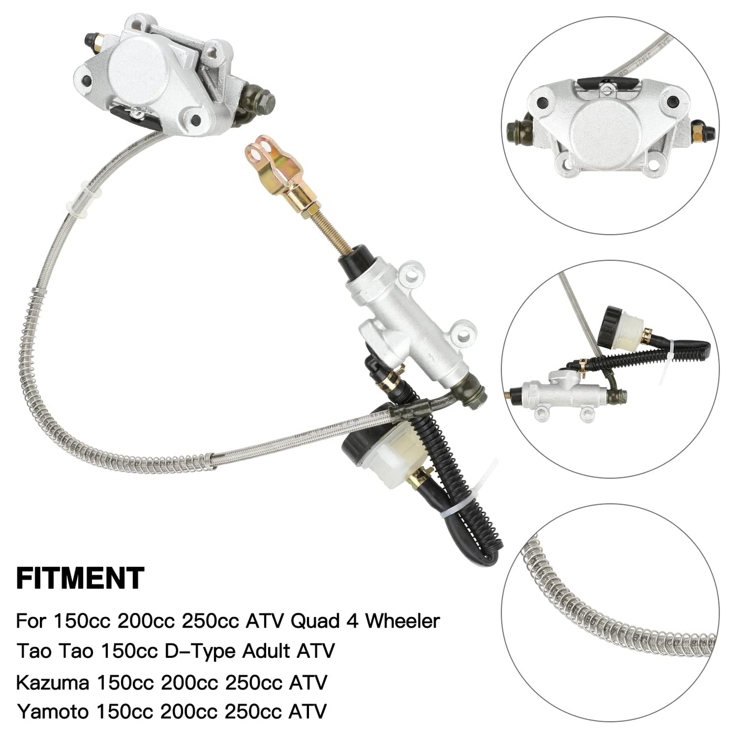 FVRITO Rear Foot Disc Hydraulic Brake Master Cylinder Caliper Assembly for 150cc 200cc 250cc Taotao Coolster Roketa Vitacci Peace SunL RPS Icebear Chinese ATV Quad 4 Wheeler Dune Buggy Go Kart