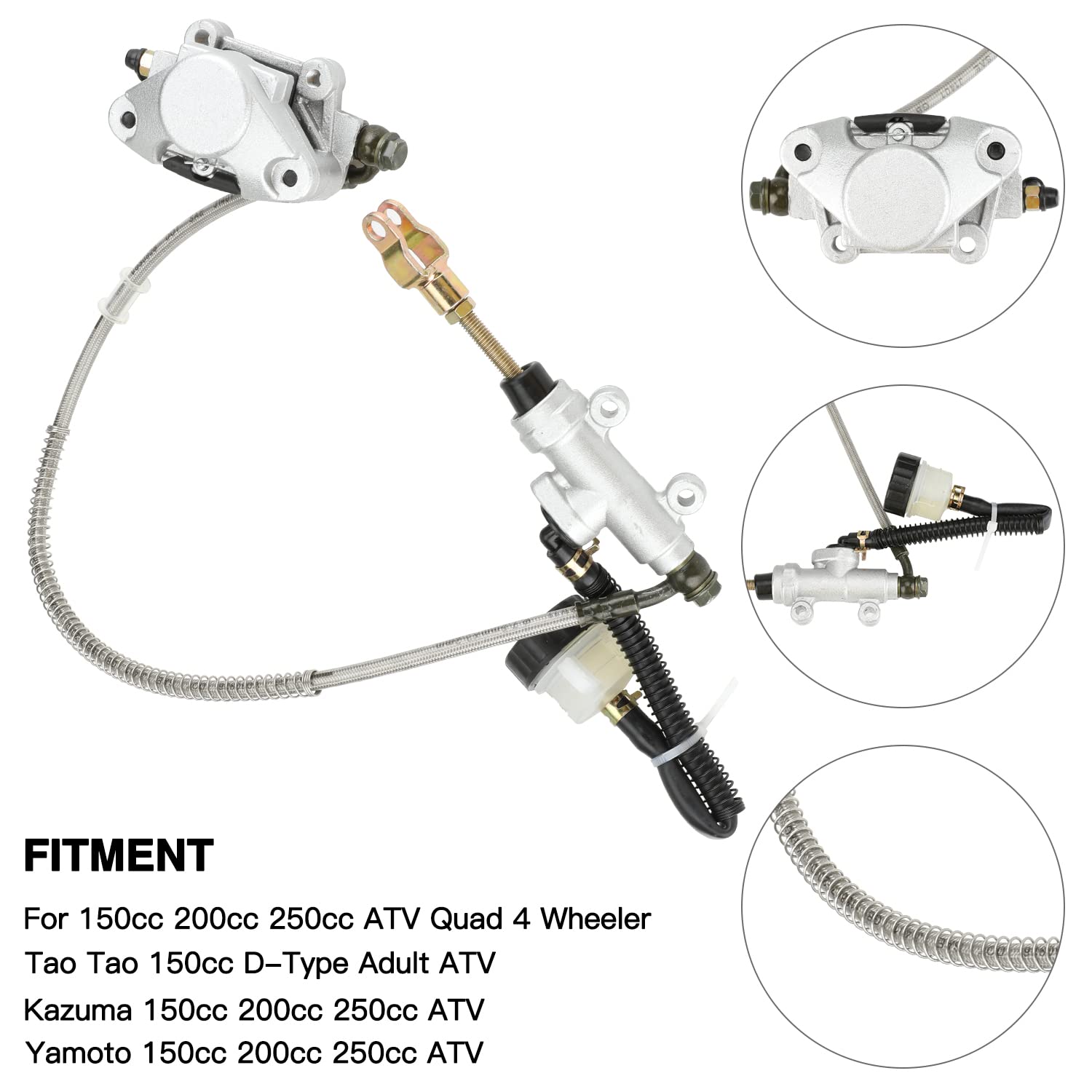 FVRITO Rear Foot Disc Hydraulic Brake Master Cylinder Caliper Assembly for 150cc 200cc 250cc Taotao Coolster Roketa Vitacci Peace SunL RPS Icebear Chinese ATV Quad 4 Wheeler Dune Buggy Go Kart