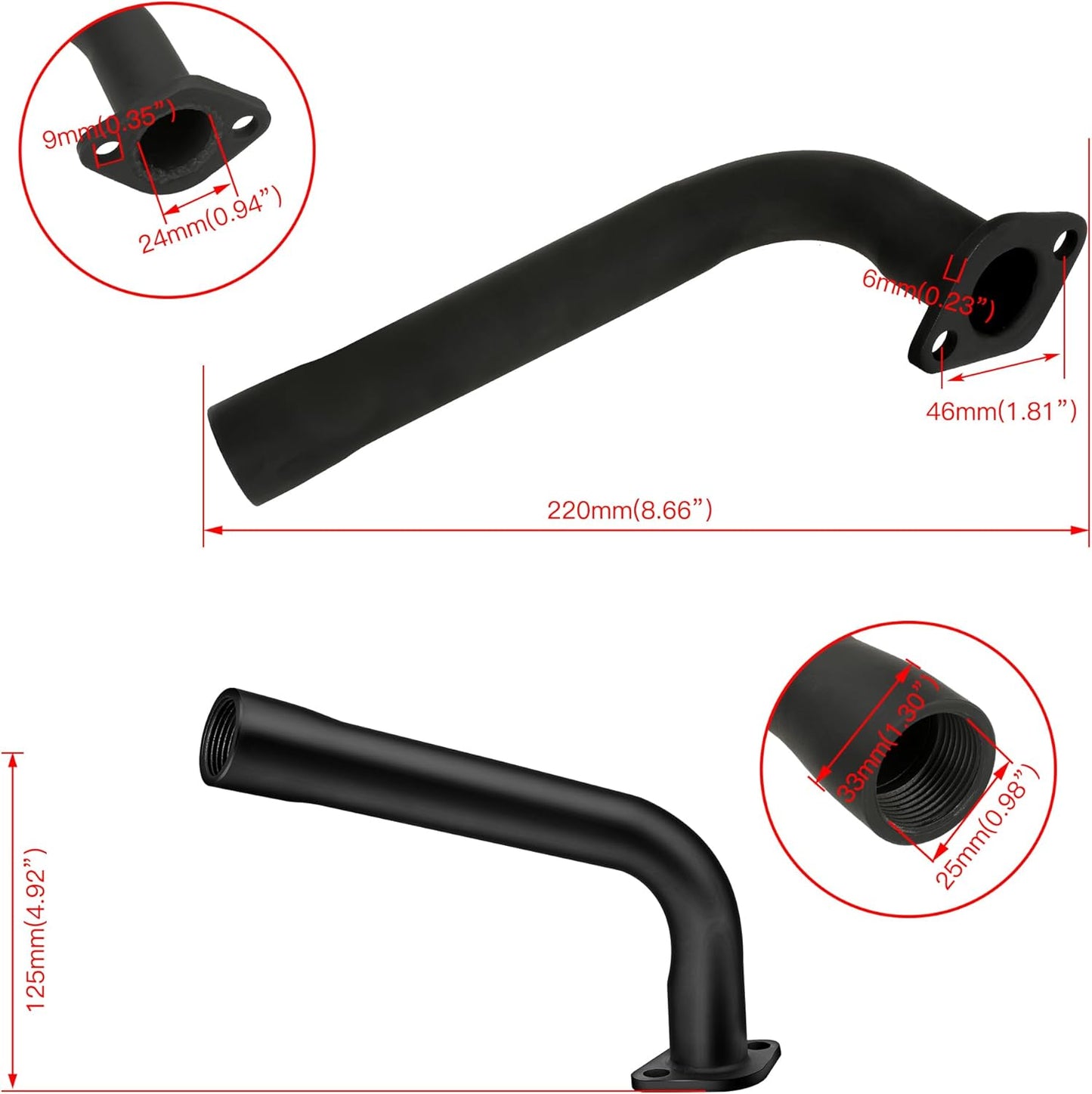 FVRITO Thickened Exhaust Header Pipe Muffler with Heat Shield Tape Kit for Non Hemi 6.5HP Predator 212cc 196cc GX160 GX200 Coleman CT200u BT200X KT196 Baja MB200 Clone Mini Bike Go Kart Parts Black