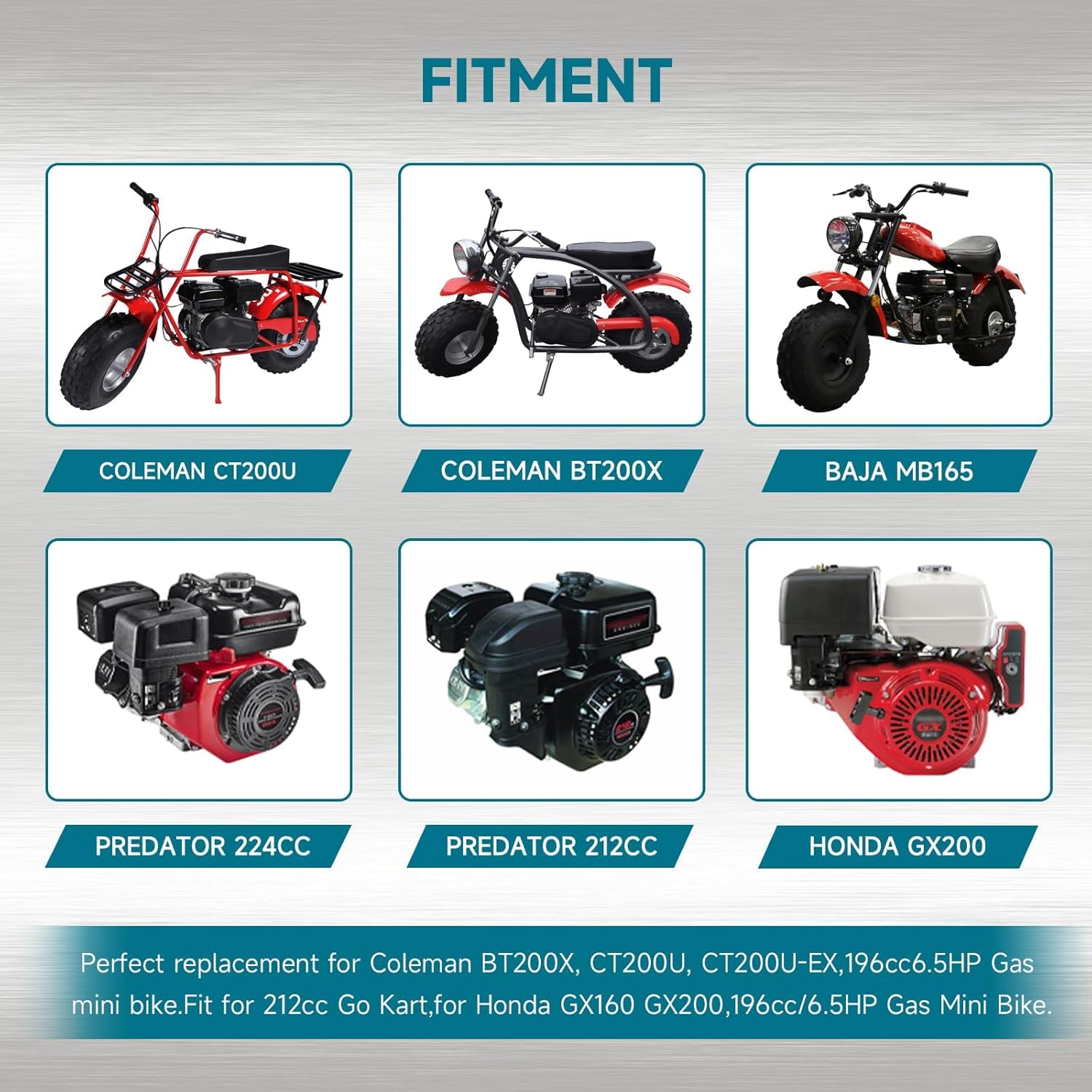 FVRITO Racing Exhaust Pipe Muffler Silencer Kit for Predator 212cc 224cc 196cc 6.5HP Coleman CT200u BT200X CT200U-EX KT196 GX160 GX200 Mini Bike Go Kart Engine Baja Warrior MB200 Performance Parts